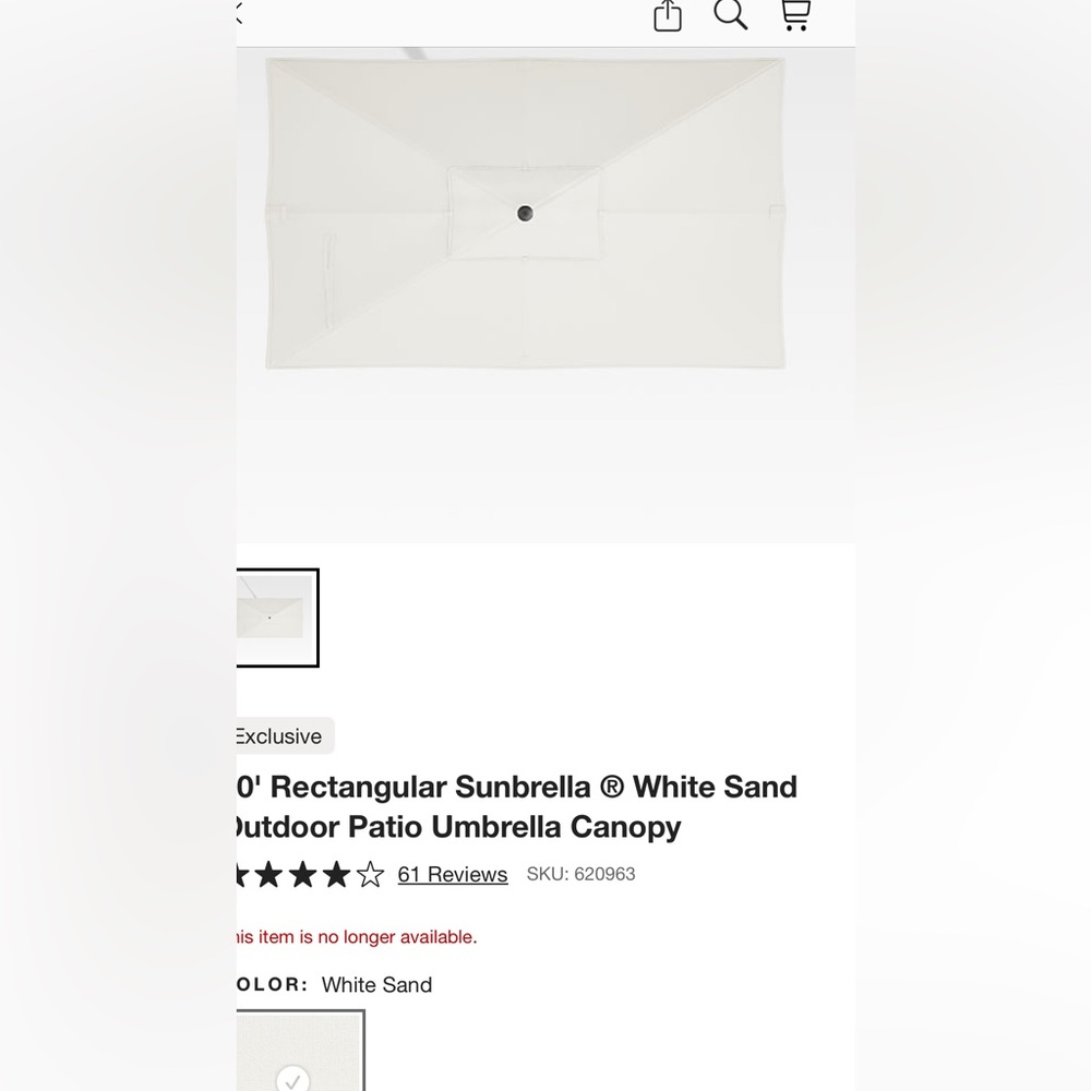 Crate&Barrel White Sand Umbrella Rectangle Canopy 10’